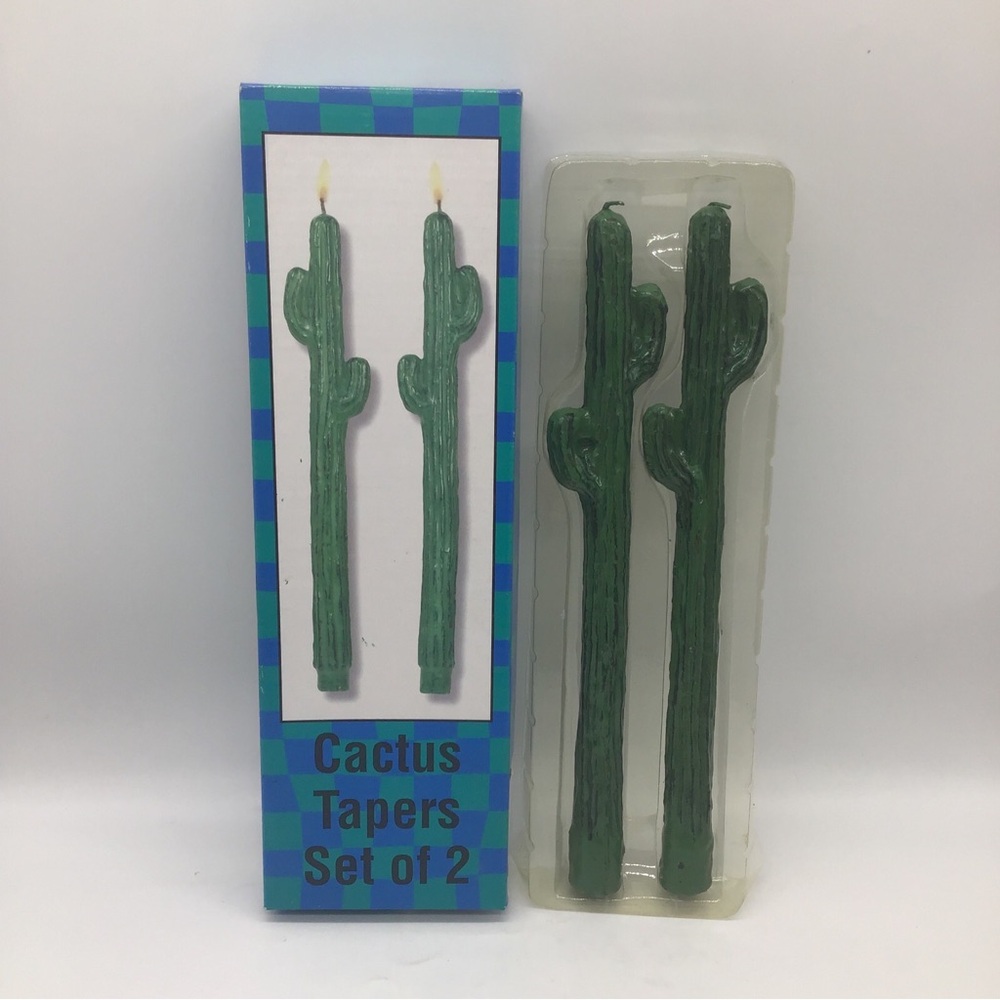 Green Cactus Shape 10”Taper Candlestick Candle Set of 2 By Imagination In Action